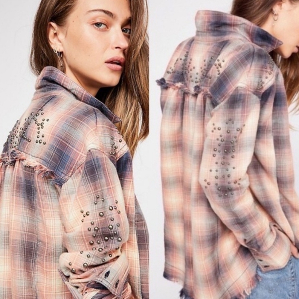 Free People Take On Me Plaid Shirt Size XS